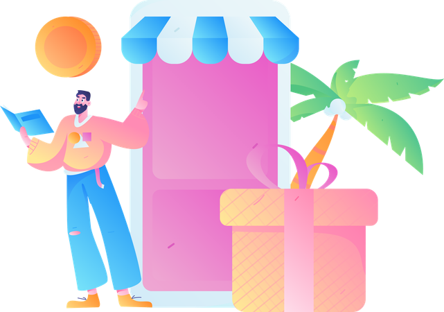 Homme faisant du shopping  Illustration