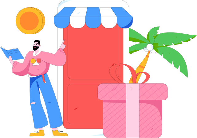 Homme faisant du shopping  Illustration