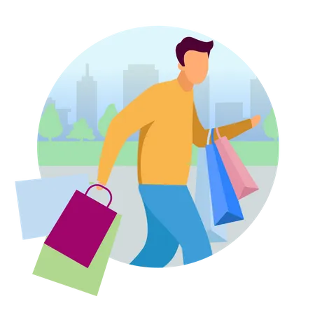 Homme faisant du shopping  Illustration