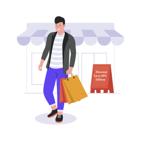 Homme faisant du shopping  Illustration