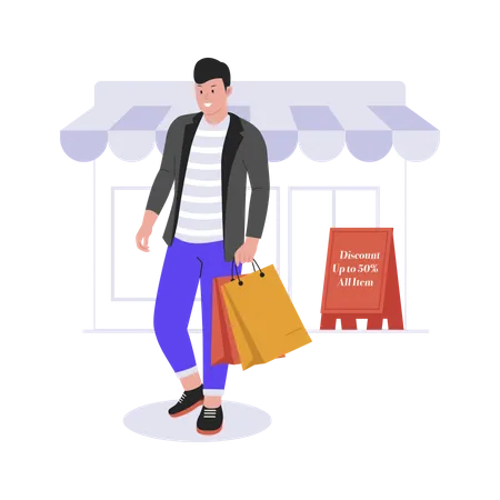 Homme faisant du shopping  Illustration