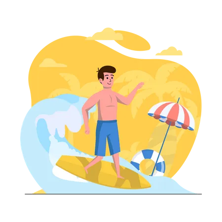 Homme faisant du surf  Illustration