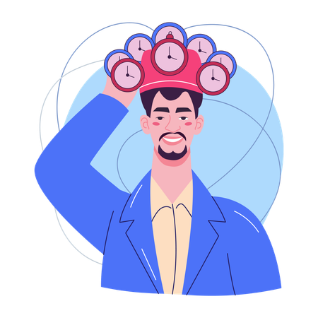Un homme qui applique une stratégie d'organisation du temps  Illustration
