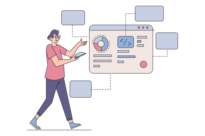 Homme effectuant des tests d'utilisabilité  Illustration