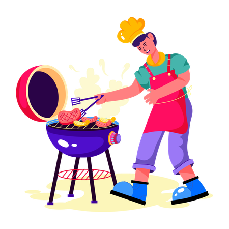 Homme faisant des grillades au barbecue  Illustration