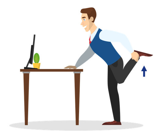 Homme faisant de l'exercice pour étirer les jambes au bureau  Illustration