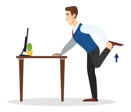 Homme faisant de l'exercice pour étirer les jambes au bureau  Illustration