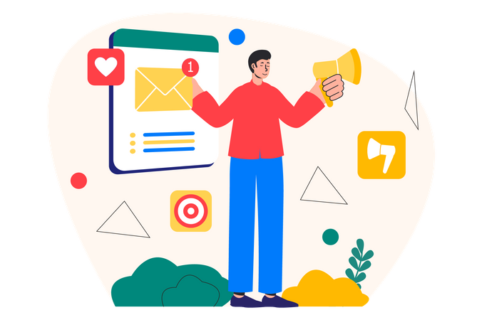 Homme faisant du marketing par mégaphone  Illustration