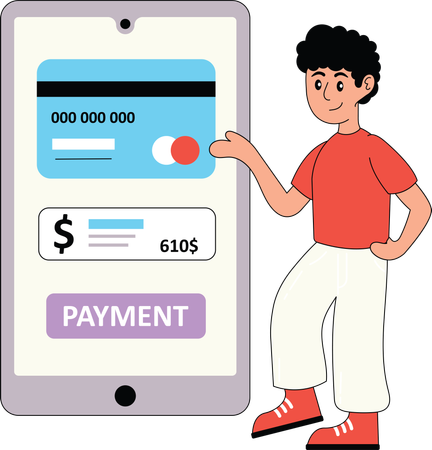 Homme faisant le paiement par carte en ligne  Illustration