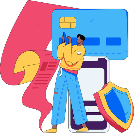 Homme faisant le paiement mobile  Illustration