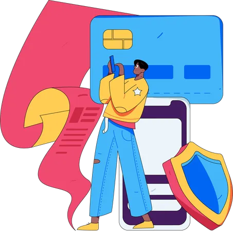 Homme faisant le paiement mobile  Illustration