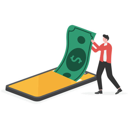 Homme effectuant un paiement mobile en ligne  Illustration