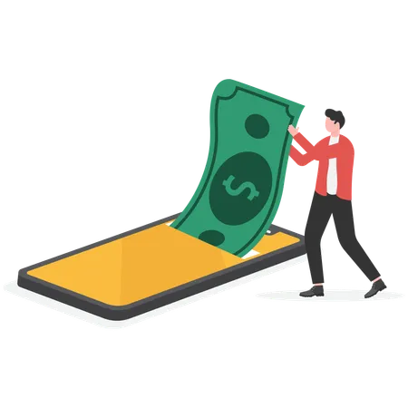 Homme effectuant un paiement mobile en ligne  Illustration