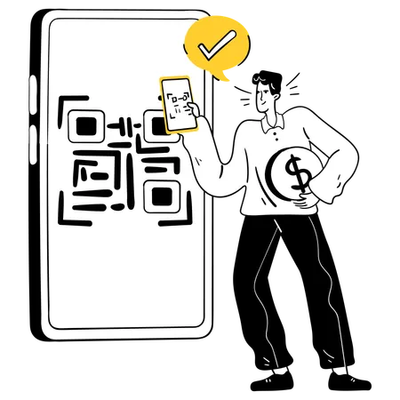 Homme effectuant un paiement par code QR  Illustration