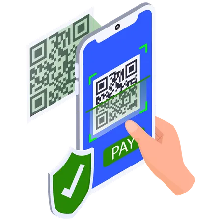 Homme effectuant un paiement mobile par code QR  Illustration