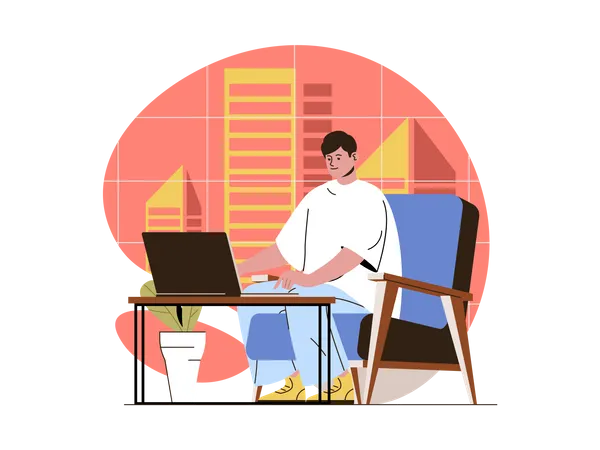 Homme faisant un travail indépendant à domicile  Illustration