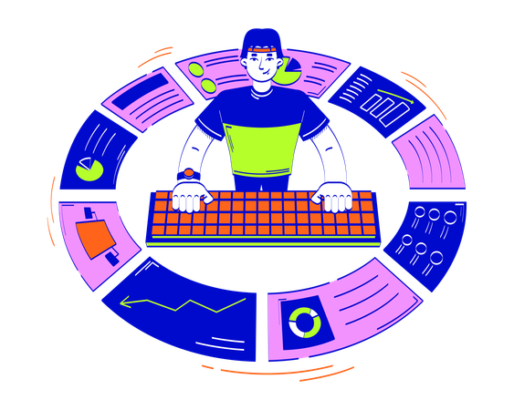 Homme faisant une analyse de données  Illustration