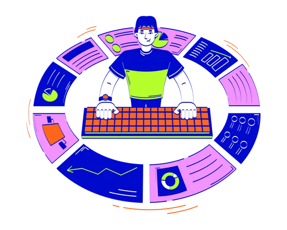 Homme faisant une analyse de données  Illustration