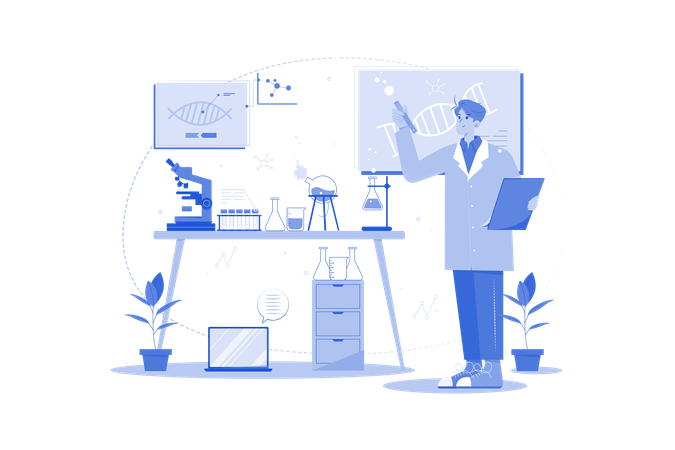 Homme effectuant une analyse de données concernant l'ADN  Illustration