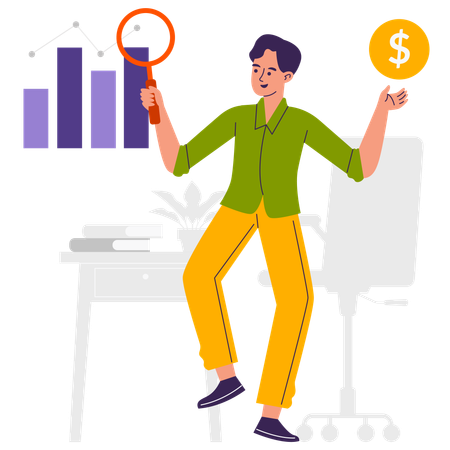 Homme faisant une analyse financière  Illustration