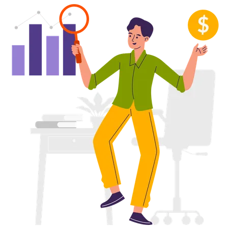 Homme faisant une analyse financière  Illustration