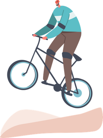 Homme faisant une cascade extrême avec un vélo  Illustration