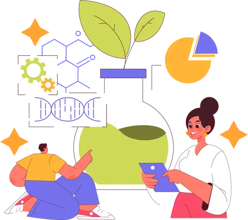 Homme faisant une expérience chimique en classe de chimie  Illustration