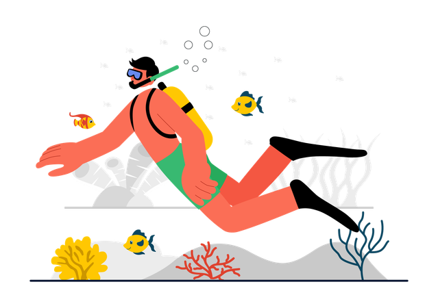 Un homme qui explore les eaux profondes  Illustration