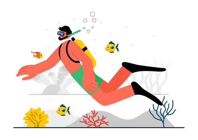 Un homme qui explore les eaux profondes  Illustration