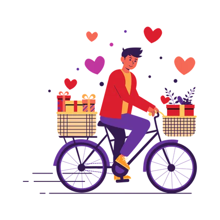 Un homme fait une jolie livraison le jour de la Saint-Valentin  Illustration