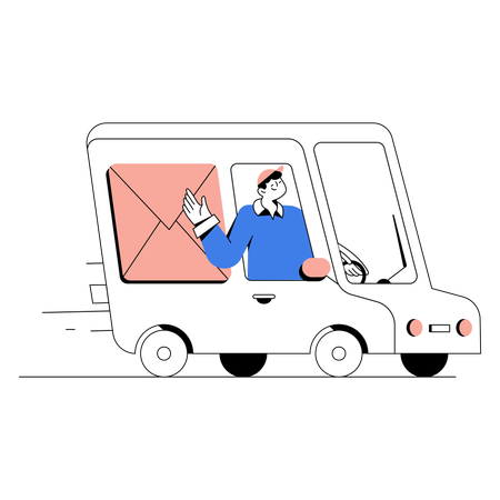 Un homme effectuant une livraison en camionnette  Illustration