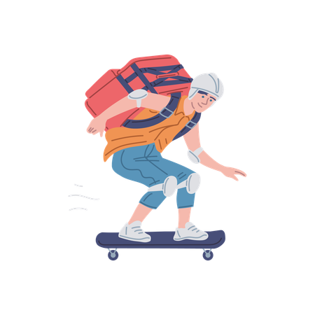 Un homme effectuant une livraison de courrier sur un skateboard  Illustration