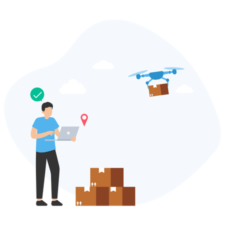 Homme faisant une livraison par drone  Illustration