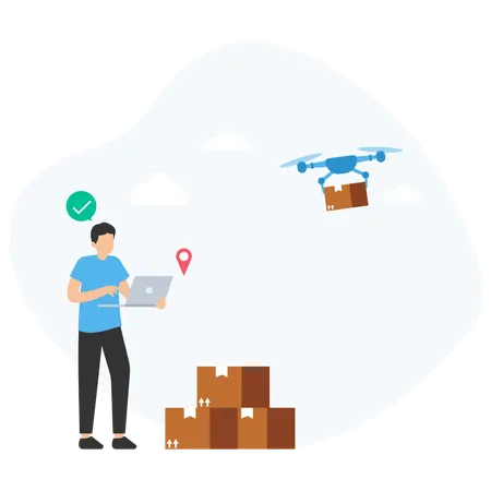 Homme faisant une livraison par drone  Illustration