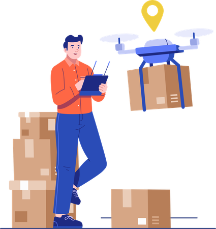 Homme faisant une livraison par drone  Illustration