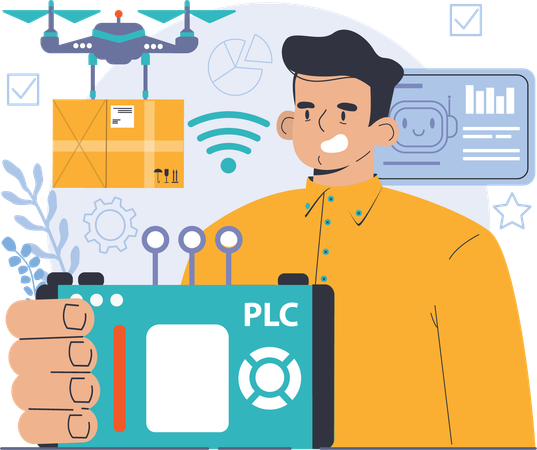 Homme faisant une livraison par drone  Illustration
