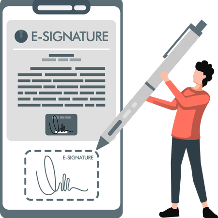 Homme faisant une signature électronique  Illustration