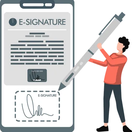 Homme faisant une signature électronique  Illustration