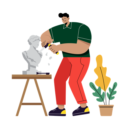 Homme fabriquant une statue en pierre  Illustration
