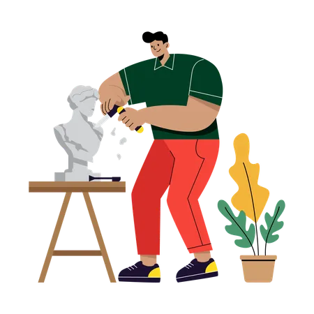Homme fabriquant une statue en pierre  Illustration