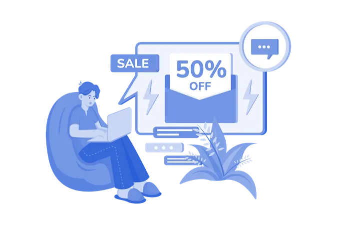 Homme faisant du marketing de vente en ligne  Illustration