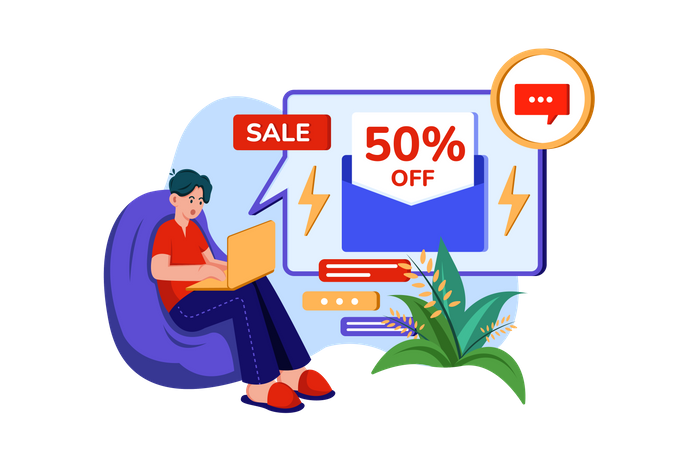 Homme faisant du marketing de vente en ligne  Illustration