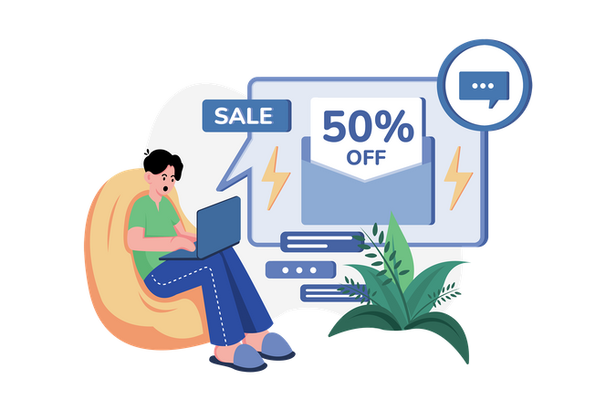 Homme faisant du marketing de vente en ligne  Illustration