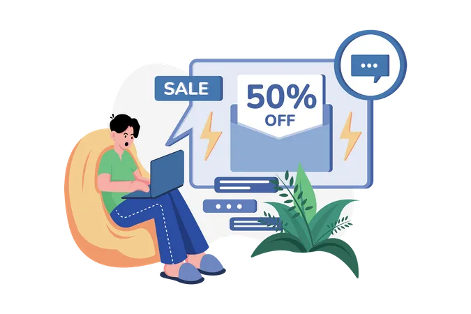 Homme faisant du marketing de vente en ligne  Illustration