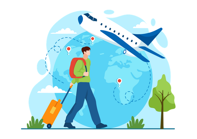 Homme faisant un voyage en avion  Illustration