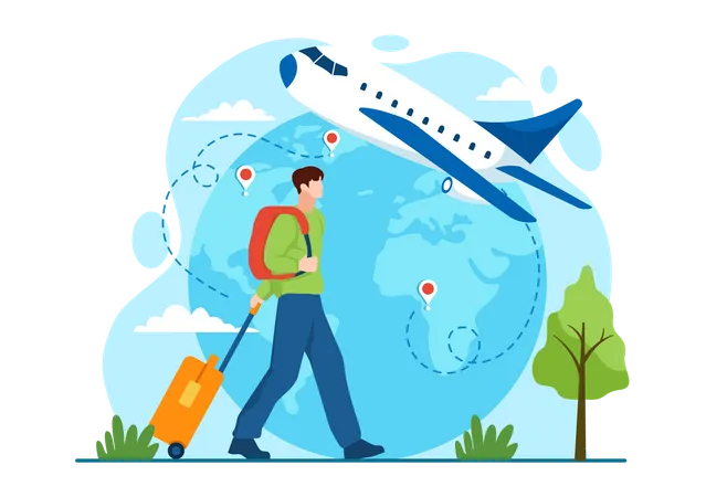 Homme faisant un voyage en avion  Illustration