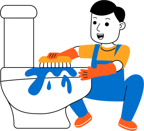 Gouvernante masculine nettoyant les toilettes  Illustration