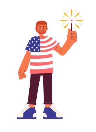 Fier homme portant un t-shirt drapeau américain avec un sparkler  Illustration