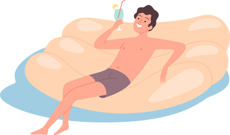 Homme flottant dans un flotteur gonflable  Illustration