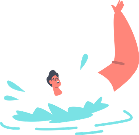 Homme flottant sur l’eau demandant de l’aide  Illustration